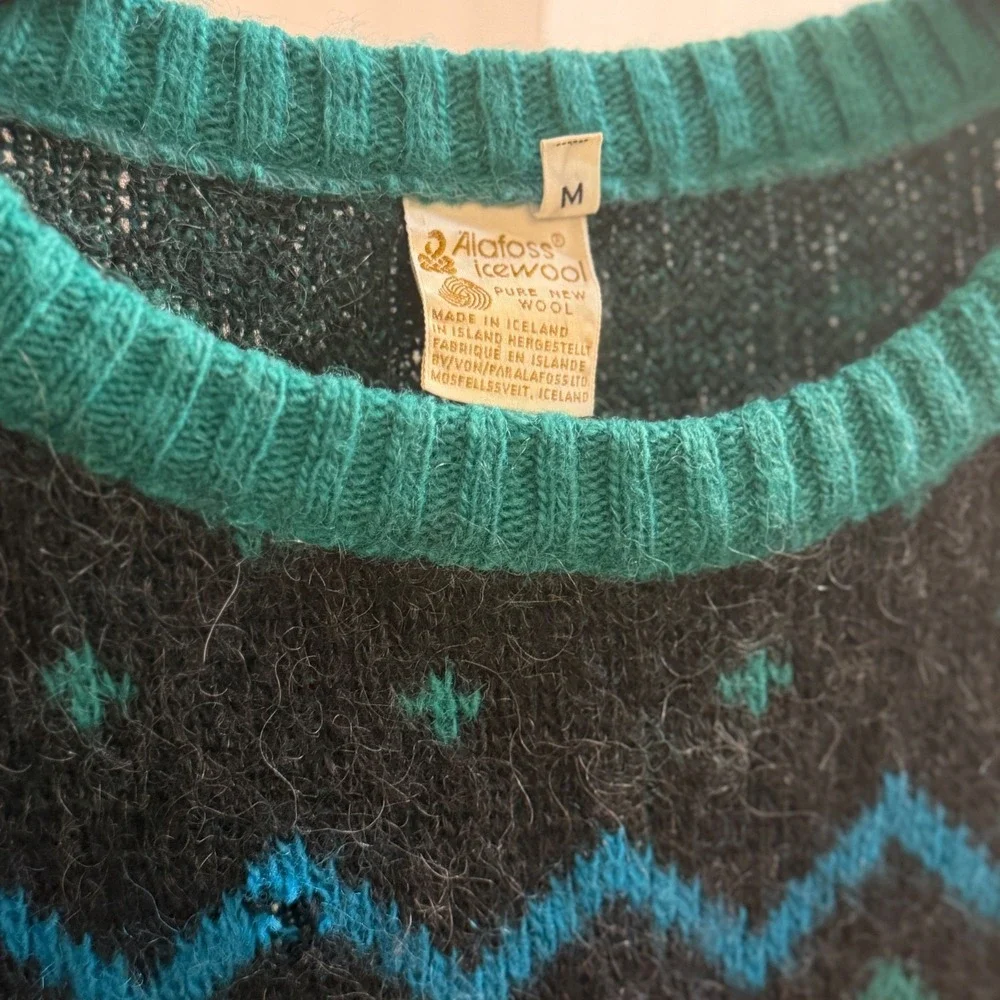 Álafoss Icewool‎ Iceland Wool Sweater Nordic Fair Isle Made Iceland M Vtg